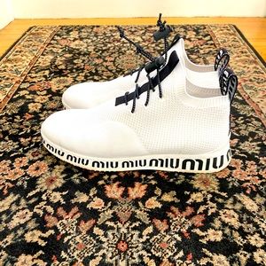 Miu Miu White Technical Knit Sneakers sz 37.5